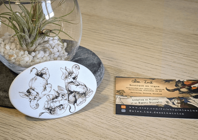 Eléphants Rebondissants, Broche Soft Touch ovale