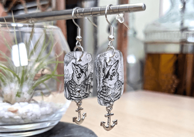 Chats-Pirates, boucles d'oreilles, format moyen, avec breloque
