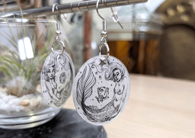 Sirène, boucles d'oreilles, format moyen