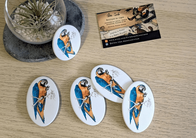 Perroquet Ara Bleu, Broche Soft Touch ovale