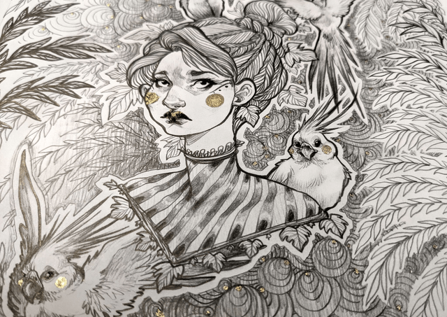 La femme aux oiseaux, Format A4, 21 x 29,7 cm