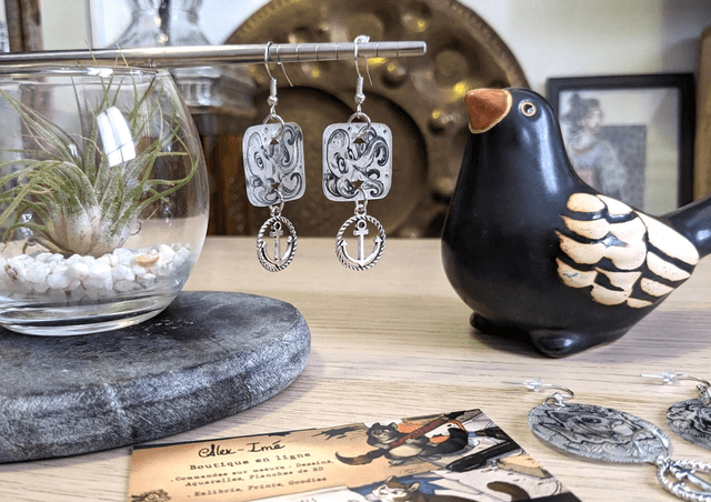 Pré-commande _ Poulpes, boucles d'oreilles, format moyen, avec breloque