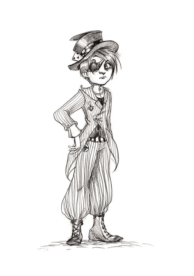 A5, un personnage, noir et blanc - commande d&#039;illustration originale